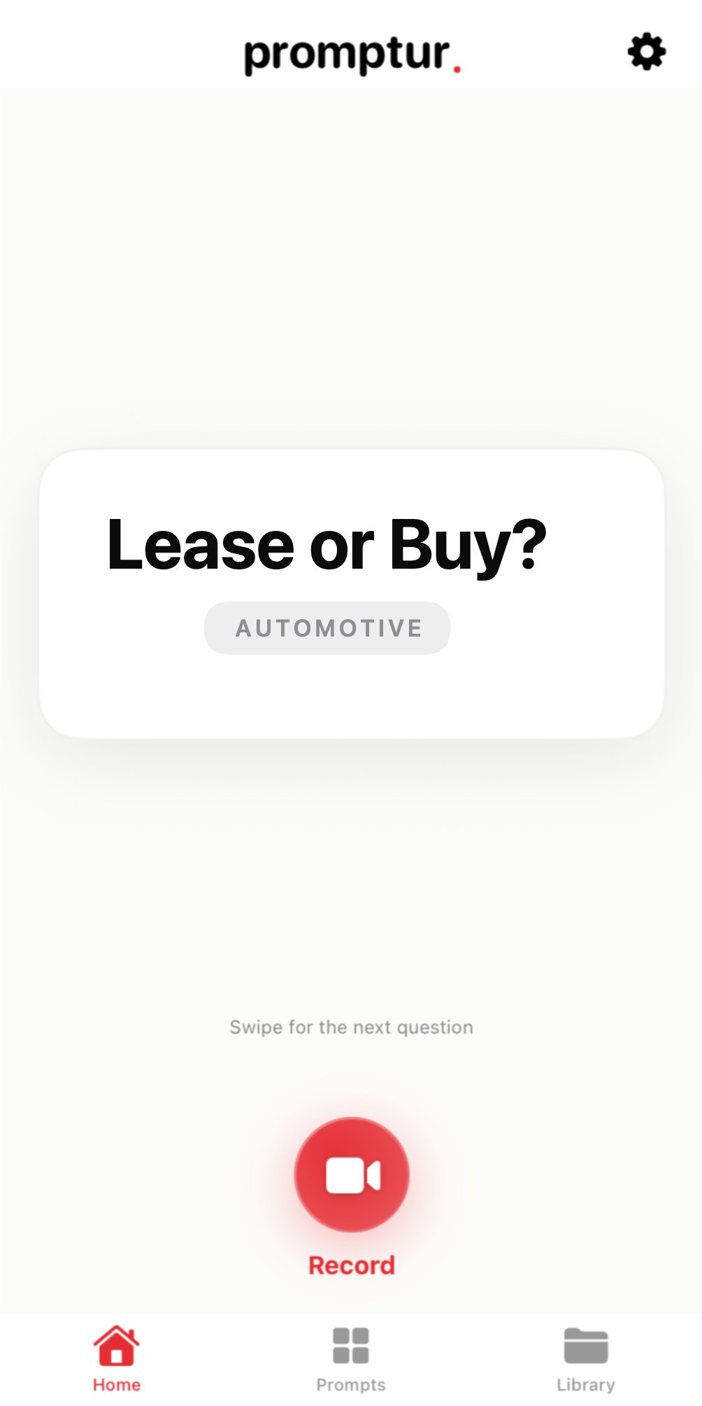 A question written for a dealership, shown in the Promptur recording app